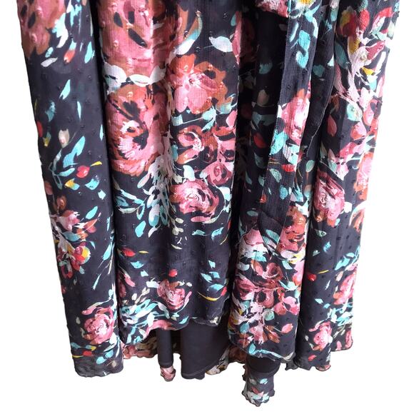 Torrid Faux Wrap High Low Midi Dress Size 2X Swiss Dot Floral Flutter Sleeves - Picture 10 of 16